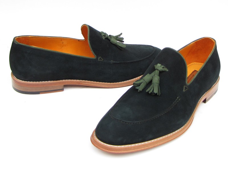 Paul Parkman 087 Green Genuine Suede Loafer Shoes With Tassel